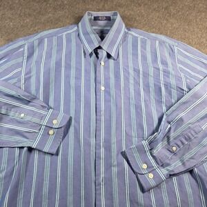 Alan Flusser Shirt Mens Extra Large Blue Striped Button Down Long Sleeve Cotton